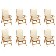 Reclining Garden Chairs with Cushions 8 pcs Solid Teak Wood vidaXL