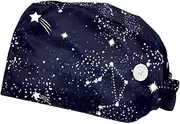 FVQL 2PCS Nursing Caps Scrub Caps Women Scrub Hat, Space Starry Star Constellation Pattern