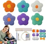 Punch Needle Coaster Kit | 6 Flowers Yarn Punch Coaster Kit, Needle with Adhesive Felt Yarns Embroidery Hoop Instruction for Crafting Lovers