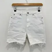 Sass & Bide White Denim Shorts Women 24 Raw Hem Mid Rise Moonshadow Zip Fly **