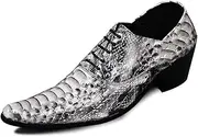 [Generic] 38EU Oxford for Men Formal Shoes Lace Up StyleGenuine Leather Embossed Pointed Toe Breathable Low Top High Heel