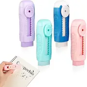 Ouligay 4 Pack Sliding Retractable Pencil Eraser Cute Push Pull Eraser with Plastic Sleeve and 4 Refill Eraser Soft Aesthetic Erasers for Students School Office Painting Drawing