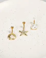 [Karyn In LA] Karyn In LA Girls' Lucy Belly Ring Pack in Gold/Pearl One Size Gold/Pearl