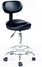 Saddle Stool with Curved Backrest,Lab Chair with Adjustable Back Support and Foot Ring,Saddle Chair Kitchen Counter(A)