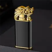 Crocodile Double Fire Lighter, Cool Double Jet Flame Butane Lighter, Windproof for Candle Camping BBQ Kitchen - Butane Not Included (Black, Dragon)