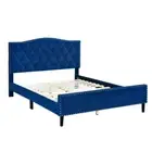 Design Square Modern Velvet Fabric Tufted Bed Head Bed Frame Double Size Navy Bl