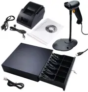 Point of Sale POS: USB Thermal Receipt Printer, Barcode Scanner, Cash Drawer