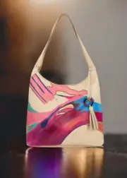 The Sak Huntley Hobo Azalea Hand Painted Signed Exclusive Tote Vachetta Leather
