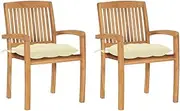 Generic Garden Chairs 2 pcs with Cream White Cushions Solid Teak Wood,3063269