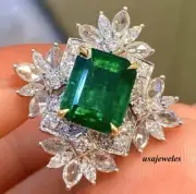 3.21CT Emerald Cut Real Emerald Cluster Style Jewelry Ring 14K 2-Tone Gold Over