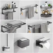 Bathroom Accessory Set,Bathroom Hardware Space Aluminium Wall Mounted Gun GreyTowel Rack /Corner Shelf/Robe Hook/Toilet Paper Holder/Towel Bar/Toilet Brush Hol