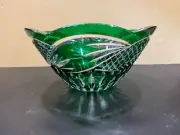 Gorgeous Green/Emerald 9.5" Czech Cut Crystal Bowl