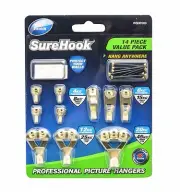 Zenith Sure Hook 14-PIECE PICTURE HANGERS for 4kg to 45kg Frames BRASS PLATED