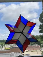 Stained Glass Wind Spinner 3D Patriotic Large Suncatcher Usa Handcrafted