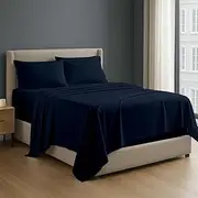 NON Sticky cotton Premium 4 Piece Egyptian Cotton Fitted Full Sheet Set, Hotel Quality Soft Breathable Bedding Sheets, 15" Deep Pocket, 54" X 75", Navy Blue Solid