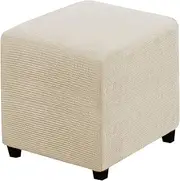 RHYII Ottoman Covers Slipcover Square Jacquard Fabric Footstool Protector Covers Storage Stool Ottoman Covers Stretch with Elastic Bottom Small Beige