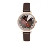 W69 Coffee Color Ladies Round Belt Watch Fashion Watch Casual Quartz Waterproof Watch Girls Decorative Watch Jewelry