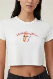 Cotton:On Women's Micro Fit Rolling Stones Tee Band T-Shirt Crop Top Size L NEW
