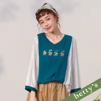 在飛比找momo購物網優惠-【betty’s 貝蒂思】交叉羅紋領條紋七分袖上衣(藍綠)