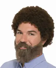80s Guy American Painter Brown Afro Style Wig & Beard with Moustache
