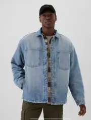 NWT Gap Relaxed Denim Sherpa-Lined Shirt Jacket Size M
