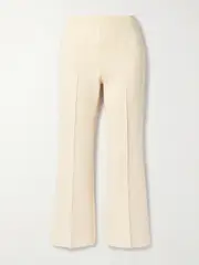 [HIGH SPORT] HIGH SPORT - Kick Cropped Stretch-cotton Flared Pants - White - medium medium White