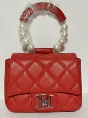 $129 Badgley Mischka Clutch Bag Pearl Handle Purse Red Adore