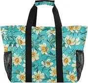 [sanluoli] Tote Bag For Women Foldable Beach Bags Sandproof with Handles Tote Bag For Car, Oil Painting With White Daisies, 1 size