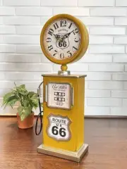 Clock Antique Clock Tin Gas Pump Table Yellow Interior Decoration Miscellaneous