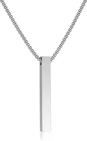 [NAIQUBE] Bar Pendant Necklace For Men Stainless Steel Box Chain Pendant Men’s Necklace Jewelry Length 22inch