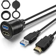 USB3.0 HDMI Mount Cable - USB3.0 and HDMI Extension Flush, Dash, Panel Mount Cable, for Car, Boat, Motorcycle 6 Feet