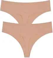 [Bolivelan] Womens Mid-Rise Seamless Thongs Comfy Underwear G-Strings Panties, Nude (2 Pack), US 8=AU 12