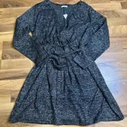 Maurices Cross-Over Top Dress Black Sparkle Belted Size XL NWT