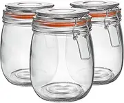 [Argon Tableware] Glass Jars with Airtight Metal Clip Lid - 750ml/26.4oz - 3 Pack - 4 Colour Seals - Kitchen Container Round Preserving Jar for Pickling, Chutney, Jam, Coffee