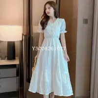 在飛比找Yahoo!奇摩拍賣優惠-特賣-洋裝 裙子 夏季裙子 夏季 白色洋裝 短袖洋裝 長洋 