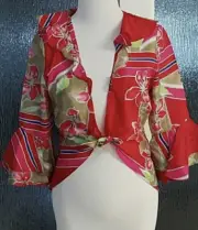 Tommy Hilfiger Women Floral Crop Top Front Tie SZ Large Shirt Blouse