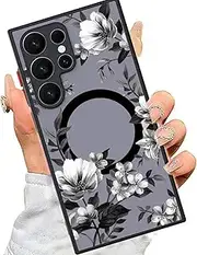 [RUNGOS] Magnetic for Samsung S23 Ultra Case MagSafe [Beautiful Flower Prints] [Strong Magnet] [12Ft Drop Tested] Hard Back Shockproof Cover for Samsung Galaxy S23 Ultra Case, Translucent Matte Black
