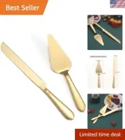 Stainless Steel Wedding Cake Knife & Server Set in Elegant Gold Finish