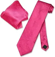 [Vesuvio Napoli] Hot Pink Fuchsia PAISLEY NeckTie & Handkerchief Matching Tie Set
