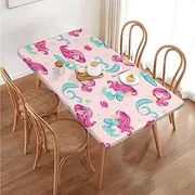 Sea Mermaid Starfish Pattern Rectangular Tablecloth Table Cover for 4 Foot Tables, Waterproof Fitted Elastic Edged Table Cloth for Indoor Outdoor Party Wedding Picnic Patio, 4 Ft/48x30 inch
