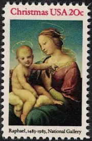 4 Mint NICCOLINI-COWPER MADONNA STAMPS: Raphael 1508 Christmas Mary & Baby Jesus