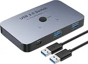ABLEWE USB Switch 3.0 KVM Switch, Aluminum USB switcher 2 Computers Sharing 4 USB Devices for PC Printer Scanner Mouse Keyboard with 2 Pack USB 3.0 Cable Grey