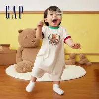 在飛比找momo購物網優惠-【GAP】嬰兒裝 Logo小熊印花圓領短袖包屁衣/連身衣-白