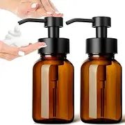 Renhekek Amber Glass Foaming Soap Dispenser, 2 Pack, Bathroom & Kitchen, 8.5 Oz, 21x7x14 cm, BPA-Free PET, Rectangular, Foam Pump Bottle, Hand Soap, Dish Soap, Body Wash