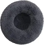 Jsasezr Calming Dog Bed for Small Medium Dogs,24 inches Anti-Anxiety Donut Dog Cat Cuddler Bed Machine Washable Fluffy Luxury Anti-Slip Waterproof Mute Base Warming Cozy Soft Pet Round Bed-Dark Grey
