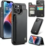 ELEPIK for iPhone 15 Plus Case with Card Holder, Kickstand [5 Card/Cash Holder] [for Women & Men] [Durable PU Leather] Magnetic Wallet Phone Cover for iPhone 15 Plus, Fashion Black