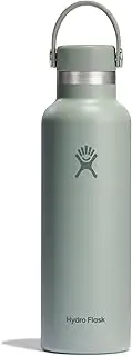 HYDRO FLASK - Standard Mouth Water Bottle 621ml (21oz) - Insulated Stainless Steel Water Bottle - Sports Bottle with Leak-Proof Flex Lid & Strap - Thermal Flask Dishwasher Safe - Agave