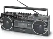Audiobox Cassette Radio Player MP3 & Recorder W AM/FM/SW Bluetooth Speaker Black