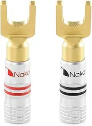 Nakamichi Excel Series 24k Gold Plated Banana Plug 12 AWG - 18 AWG Gauge Size 4mm Speakers Amplifier Hi-Fi AV Stereo Home Theatre Audio Wire Cable Screw Connector (2 Pcs (1-Pair), Spade Plug)