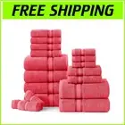 Lane Linen 18-Piece Luxury Bath Towels Set - 100% Cotton, Super Soft, Rose Color